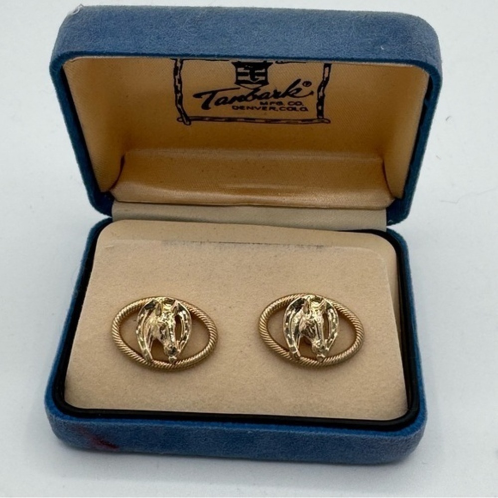 Tanbark Vintage gold Horse and horseshoe western rodeo design cufflinks